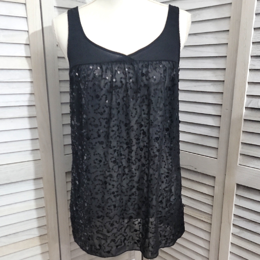 Victoria's Secret Black Sheer Sequin Babydoll Tank Top Nightie Small Y2K